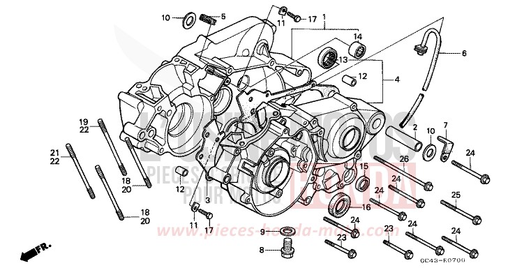 CARTER MOTEUR de CR80R "Grandes Roues" FLASH RED (R119) 1986
